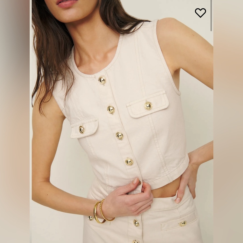 NWT Reformation Kennedy Denim Two Piece in Fior Di Latte Size 6 - Picture 7 of 10